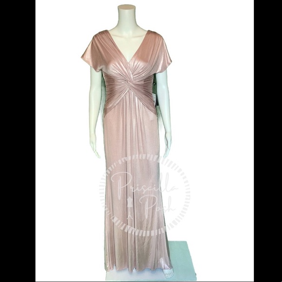 NWT ADRIANNA PAPELL Metallic Twist Cap Sleeve Gown - Picture 4 of 15